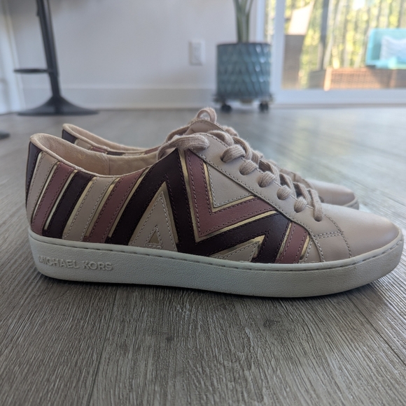 Michael Kors Shoes - Michael Kors Women's Soft Pink and Burgundy Sneakers With Gold Inserts